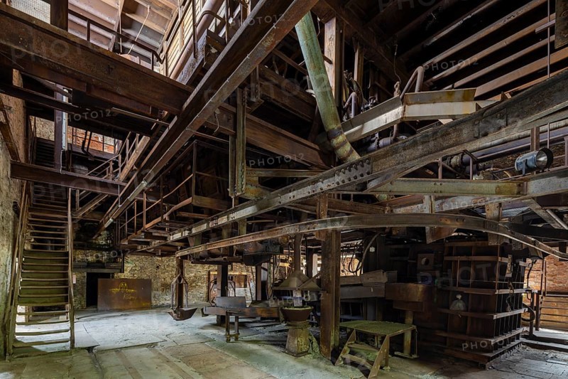 The Muldenhütten smelter site is more than 800 years old. The still existing, historical and heritage-protected metallurgical buildings as well as their partially preserved technical facilities make the site one of the oldest still existing sites of non-ferrous metallurgy in Germany. Shaft furnace building, 19th day of the mining and metallurgy exhibition in the district of Central Saxony, Muldenhütten, Saxony, Germany, Europe
