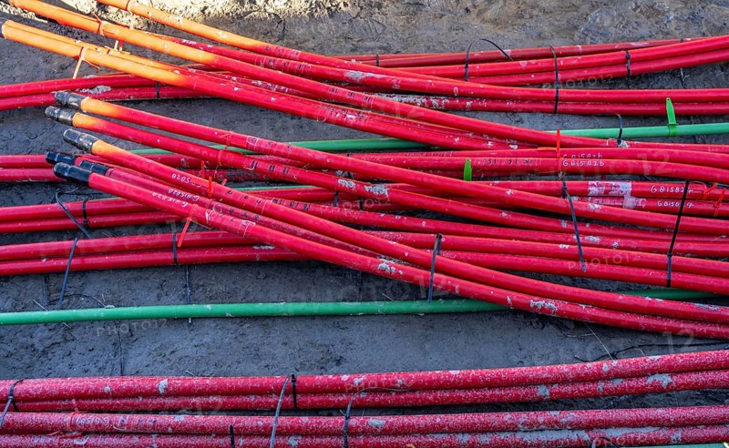 Power lines, underground cable strands that transport energy from wind turbines to central transformer stations, Eemshaven, Netherlands