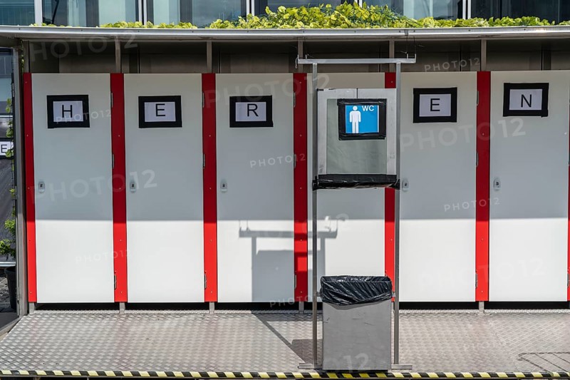 Toilets, at an open-air cinema, men's WC, toilet cubicles, Cologne, North Rhine-Westphalia, Germany, Europe