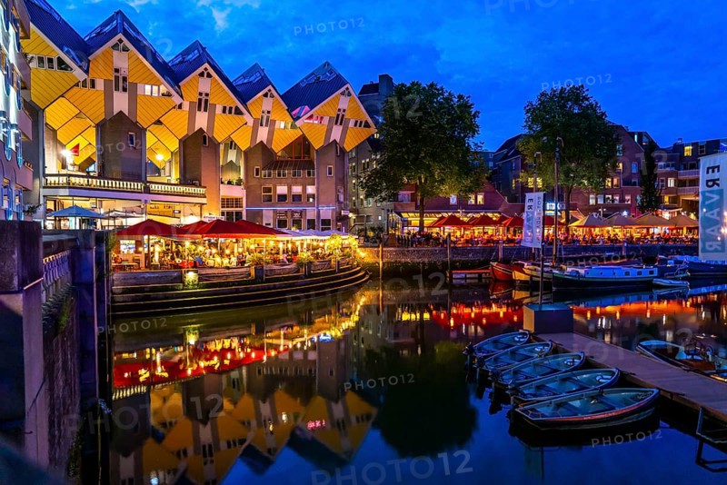 Rotterdam city centre, Oudehaven, historic harbour, historic ships, cube houses, flats, Kijk cube by Dutch architect Piet Blom, Netherlands