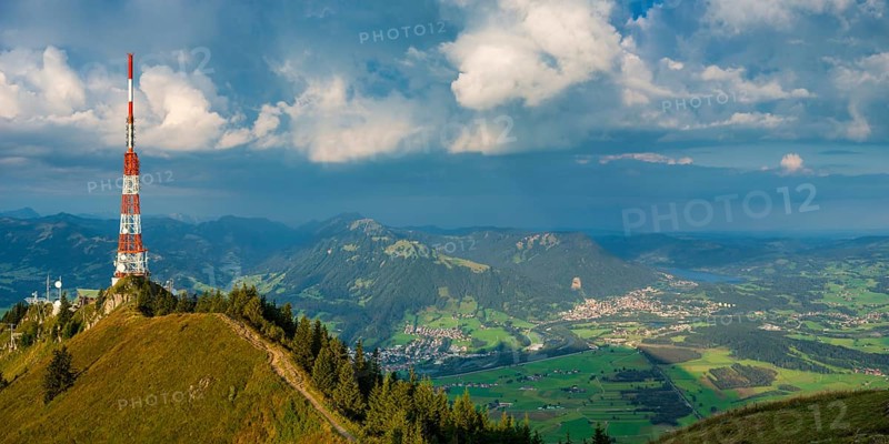 Bavarian Broadcasting Tower on the Grünten, 1738m, at sunrise, Illertal, AllgÃ¤u Alps, OberallgÃ¤u, AllgÃ¤u, Bavaria, Germany, Europe