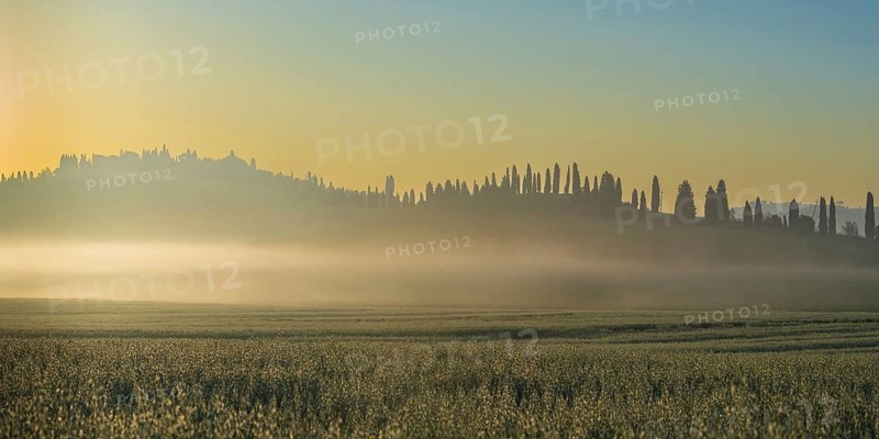 Sunrise in the Crete Senesi, Province of Siena, Tuscany, Italy, Europe