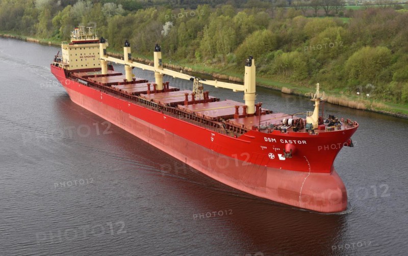 Cargo ship DSM Castor travelling through the Kiel Canal, Kiel Canal, Schleswig-Holstein, Germany, Europe