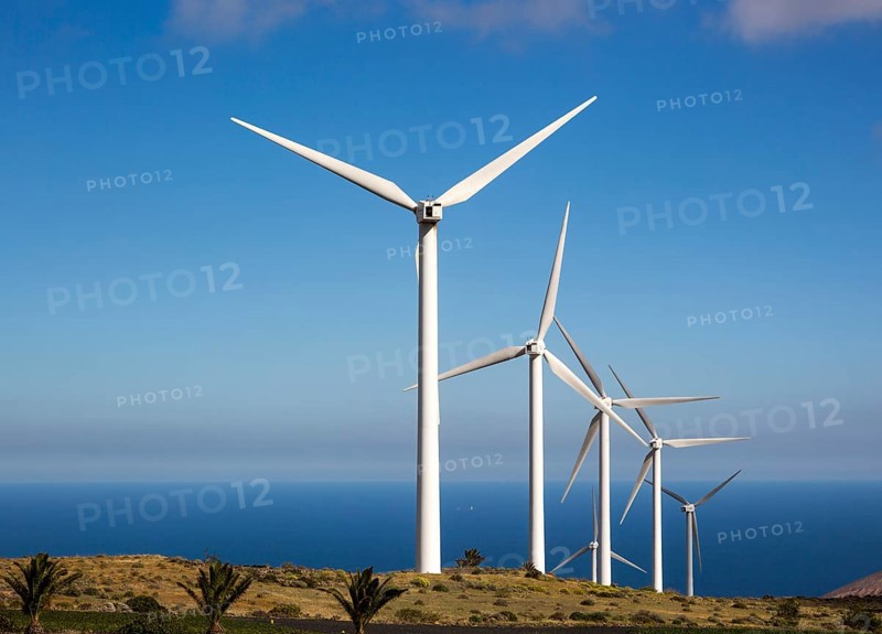 Turbines at Parque Eolico de Lanzarote wind farm, Lanzarote, Canary Islands, Spain, Europe