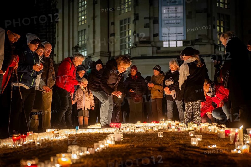On 13 and 14 February 1945, Dresden was heavily destroyed in three Allied bombing raids. Every year, the people of Dresden commemorate this event at various events. A giant candle, into which citizens could place small candles, commemorates the event in front of the rebuilt Church of Our Lady, Dresden, Saxony, Germany, Europe