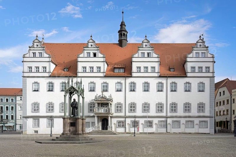 Old town hall at market square, Luther City Wittenberg, Saxony Anhalt, Germany, Europe