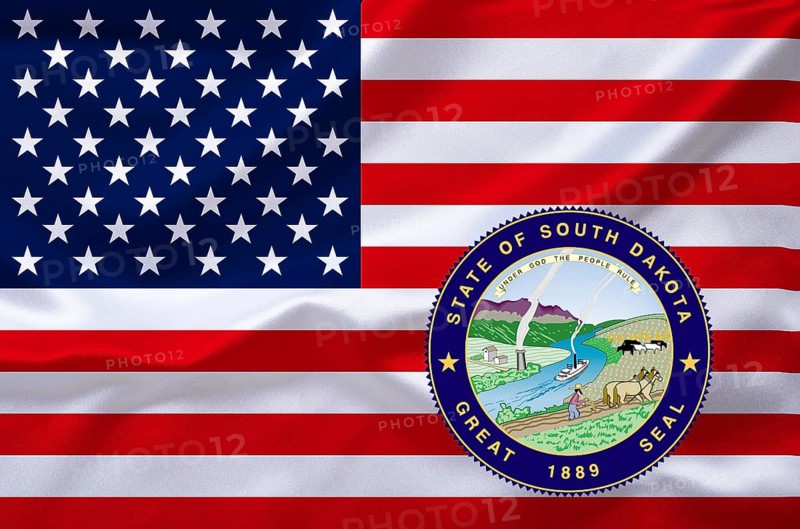 The flag of the USA with the coat of arms of South Dakota, Studio