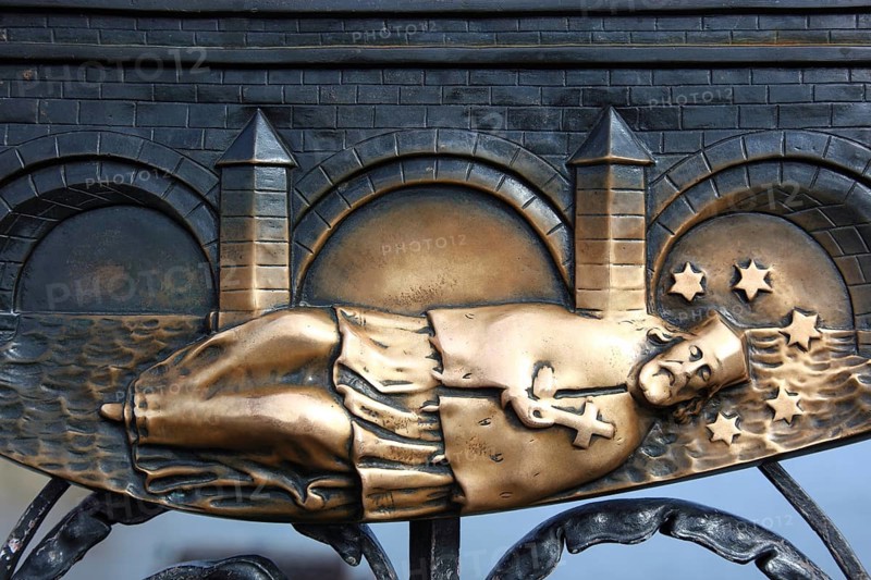 Part of the monument commemorating the drowning of St John Nepomuk on Charles Bridge, Prague, Czech Republic, Europe