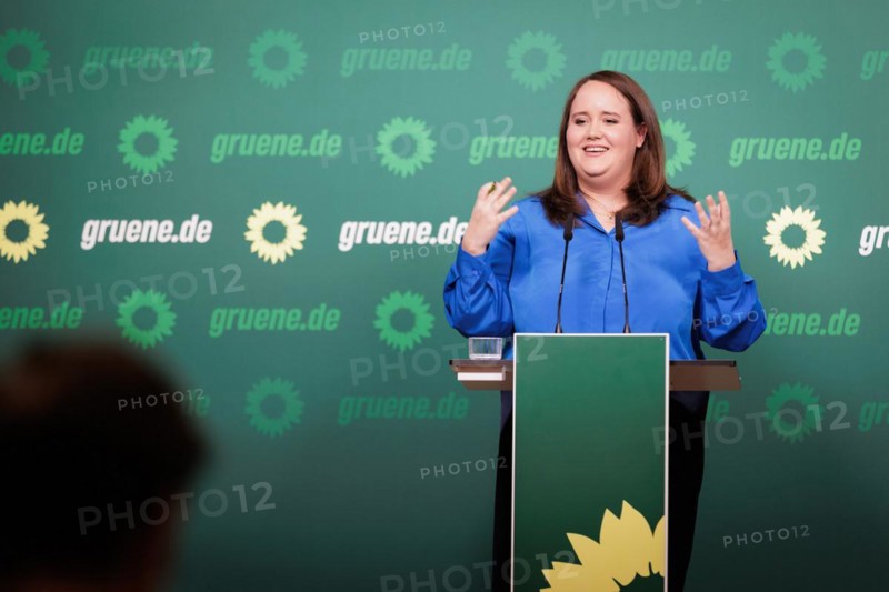 Ricarda Lang, Federal Chairwoman of Bündnis 90/Die Grünen, recorded during a press conference in Berlin, 8 April 2024