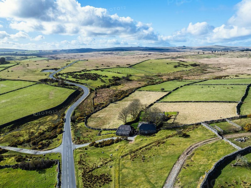Farms over West Dart River in Dartmoor National Park, Devon, England, United Kingdom, Europe