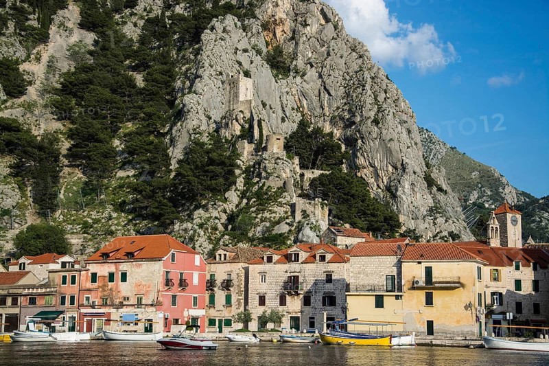The town of Omis is located in southern Croatia at the mouth of the Cetina River into the Adriatic Sea and belongs to Dalmatia, Croatia, Europe