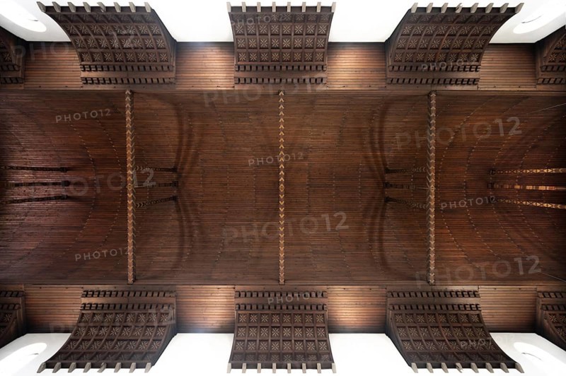 Wooden vault of St Otto's Church, built from 1912 to 1914 in Art Nouveau style, SiechenstraÃŸe 61, Bamberg, Upper Franconia, Bavaria, Germany, Europe
