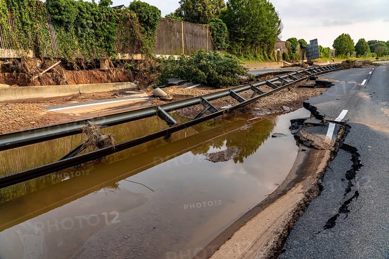 Flood on the Erft, here the federal road B265 destroyed by the water, Erftstadt, North Rhine-Westphalia, Germany, Europe