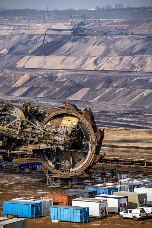 Garzweiler opencast lignite mine, bucket wheel excavator undergoing maintenance and repair, near Jüchen, North Rhine-Westphalia, Germany, Europe