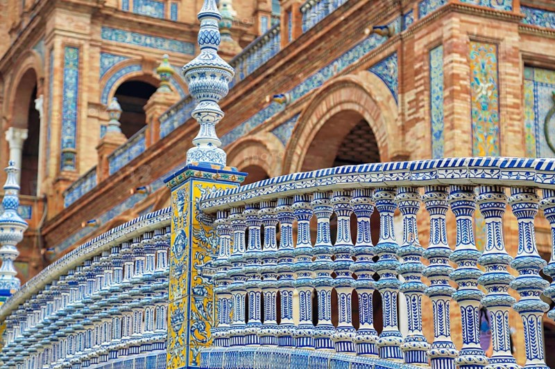Seville, Spain-October 14, 2017: Plaza De Espana, Seville, Architectural Details and Ornaments