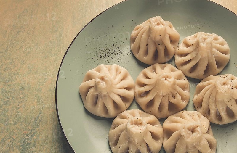 Traditional Georgian dish, Khinkali, Kalakuri, top view, rustic style, no people