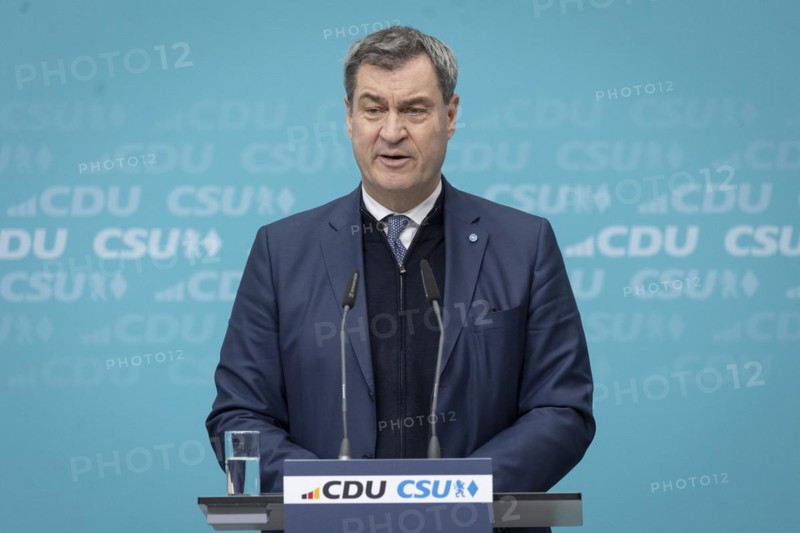 Markus Söder, Minister-President of Bavaria, at a press conference after the joint meeting of the CDU/CSU Presidiums on the European election programme in Berlin, 11 March 2024