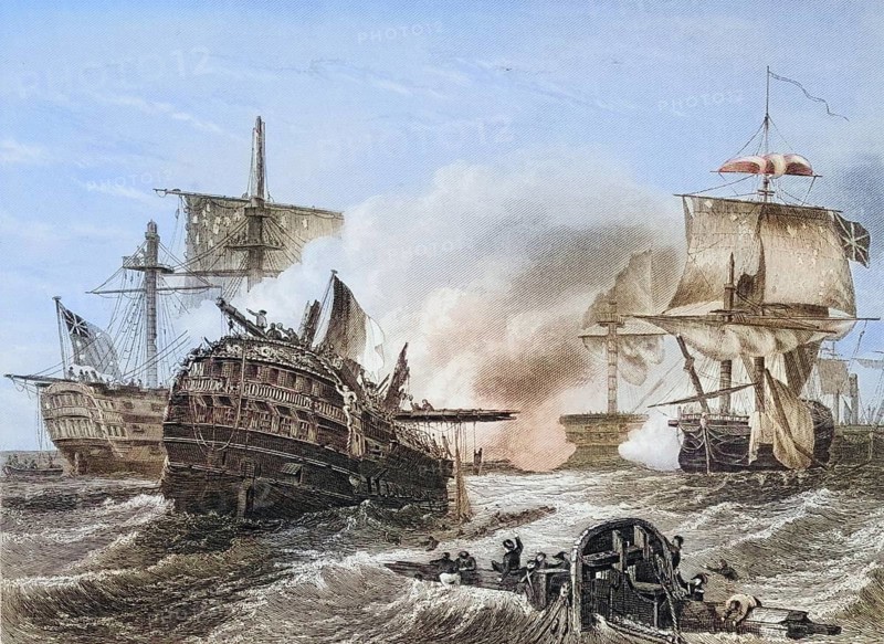 Lord Howe's victory over the French, 1 June 1794, Naval Battle of Camperduin, Historical, digitally restored reproduction from a 19th century original, Record date not stated