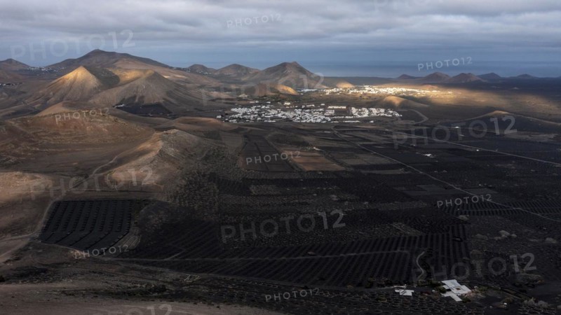 Volcanic landscape, aerial view, near Uga, Lanzarote, Canary Islands, Spain, Europe