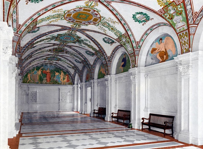 South Hall, entrance pavilion, Library of Congress, Washington, United States, 1890, Historic, digitally restored reproduction from a 19th century original South Hall, entrance pavilion, United States, Historic, digitally restored reproduction from a 19th century original, North America