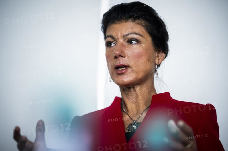 Sahra Wagenknecht is a member of the German Bundestag and founder of the BSW party, pictured here in front of her office in the German Bundestag in Berlin, 10 April 2024