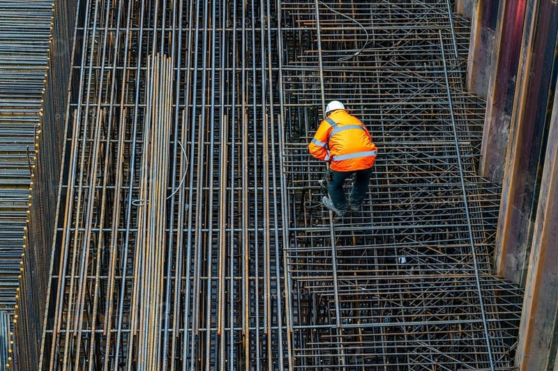 Work on the steel mesh of the foundation of the new Karl Lehr Bridge in the port of Duisburg-Ruhrort, over the Ruhr and the port canal, important connection of the port to the A40 motorway, Duisburg, North Rhine-Westphalia, Germany, Europe
