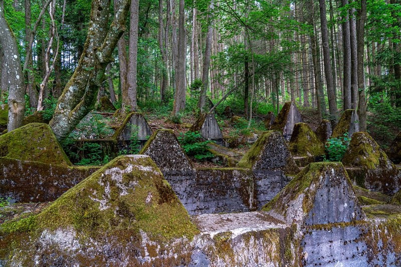 Remains of the Westwall across the Grölisbach, near Roetgen, 100 metre long anti-tank barrier through a small valley, built in 1939, Eifel, North Rhine-Westphalia, Germany, Europe