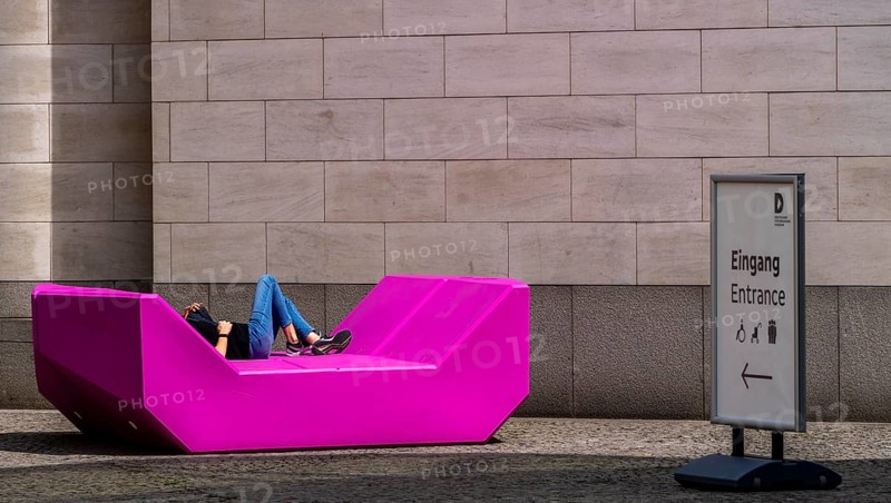 Plastic furniture in pink in front of the German Historical Museum, Berlin, Germany, Europe