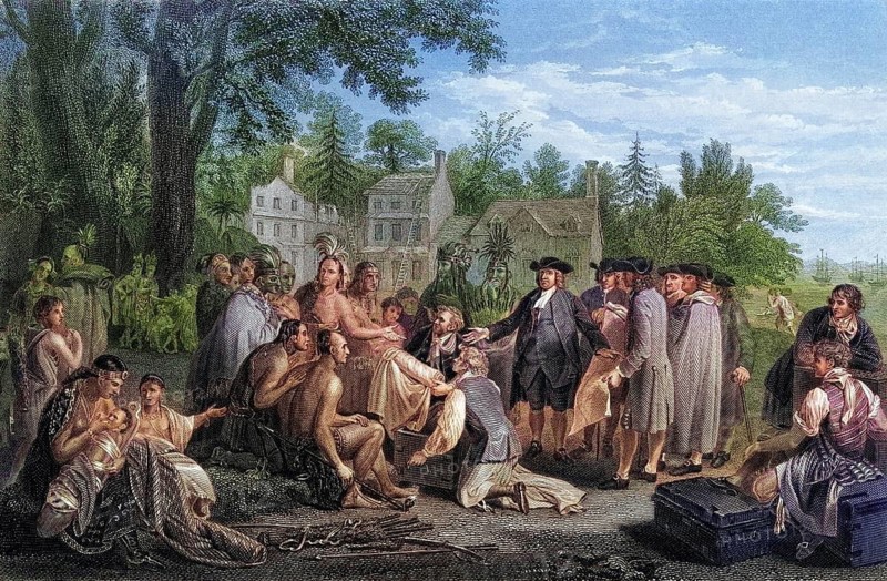 William Penn's Treaty with the Indians 1682, William Penn, 1644 -1718, English Quaker coloniser in America, founder of Pennsylvania, USA, Historical, digitally restored reproduction from a 19th century original, Record date not stated, North America