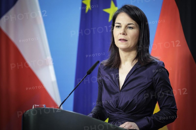 Annalena BÃ¤rbock, Federal Foreign Minister, photographed at a press conference after the joint meeting with Alberto van Klaveren Stork, Foreign Minister of Chile (not pictured here) in Berlin, 11 April 2024. Photographed on behalf of the Federal Foreign Office
