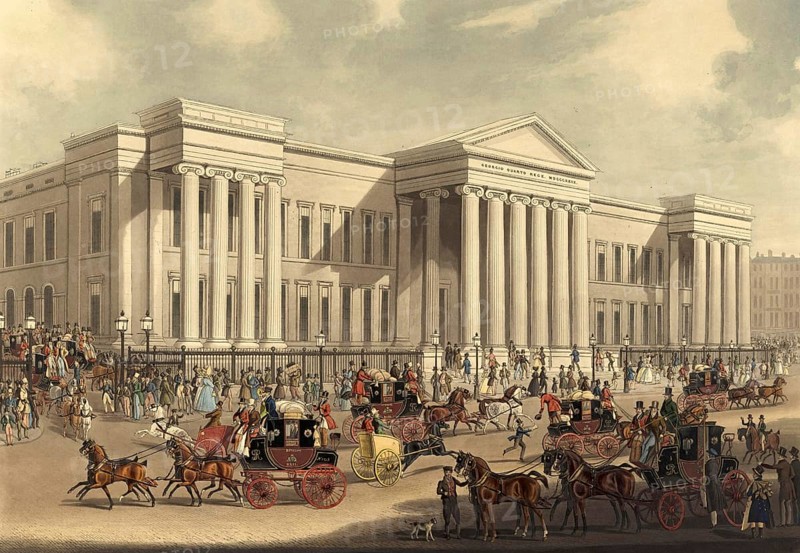 The Royal Mail stagecoach station of the General Post Office, London, 1830, England, Historical, digitally restored reproduction from a 19th century original, Record date not stated