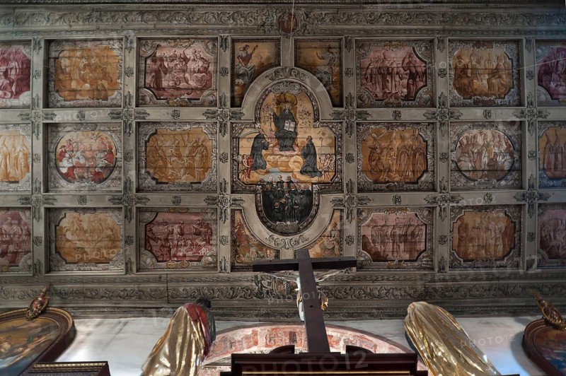 Painted coffered ceiling in Sankt Emmeram, Regensburg, Upper Palatinate, Bavaria, Germany, Europe