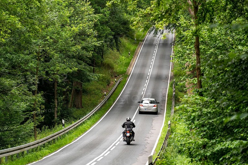 Country road through a forest, near Hofgeismar, in Hesse, Germany, Europe