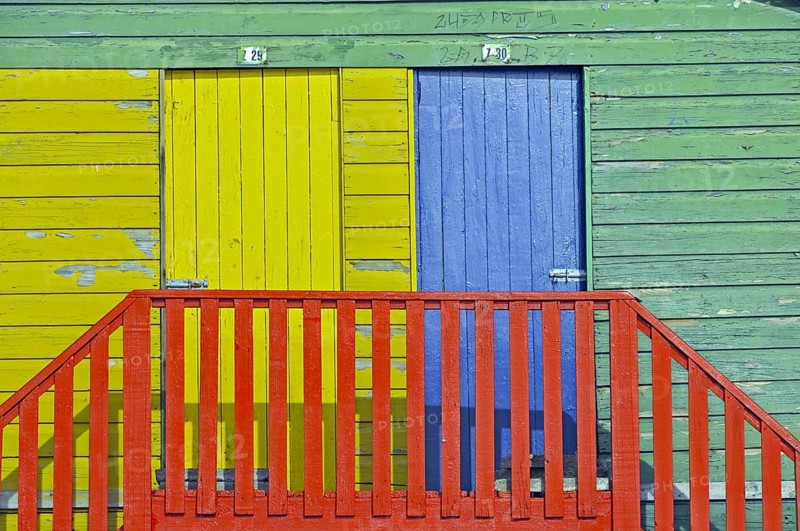 Colourful changing cabins on the beach at St. James near Muizenberg, Falsebay, Somerset West, South Africa, Africa
