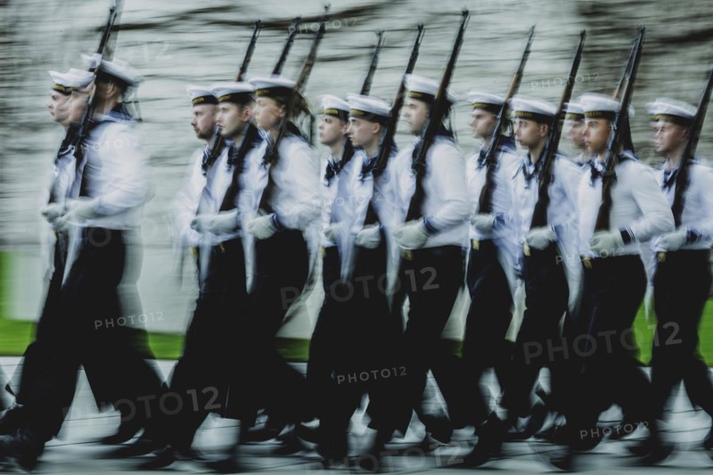 Marines of the guard battalion, photographed during a reception with military honours at the Federal Chancellery in Berlin, 12.03.2024