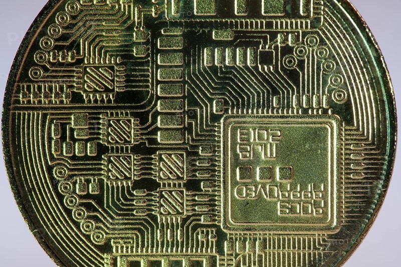 Bitcoin, cryptocurrency, symbol coin, reverse side, blockchain, optical placeholder for the digital currency