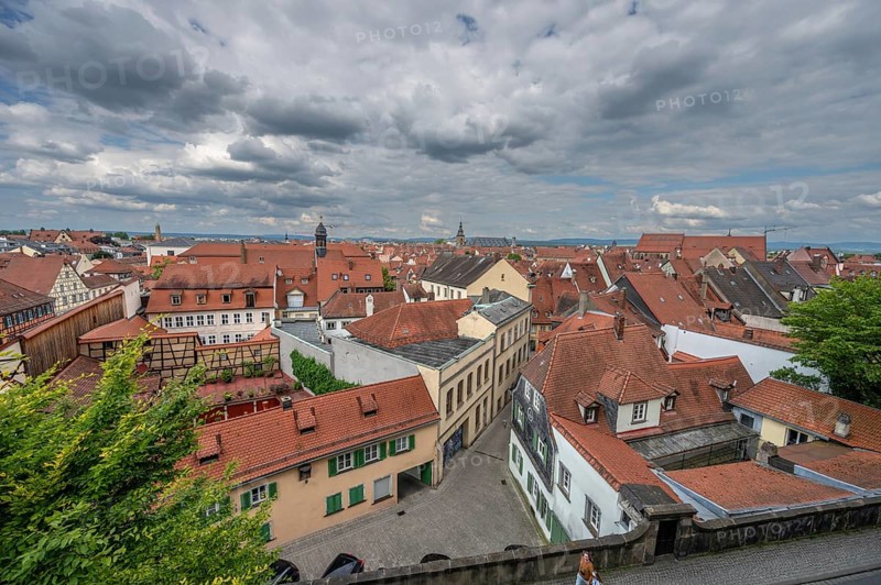 View from the cathedral square to the old town centre of Bamberg, Upper Franconia, Bavaria, Germany, Europe