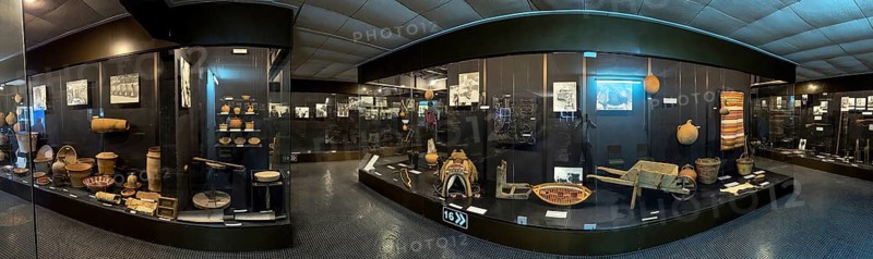 Panoramic view Panoramic view of several showcases with exhibits on traditional labour life in past centuries, Ethnological Museum, Vori, Crete, Greece, Europe