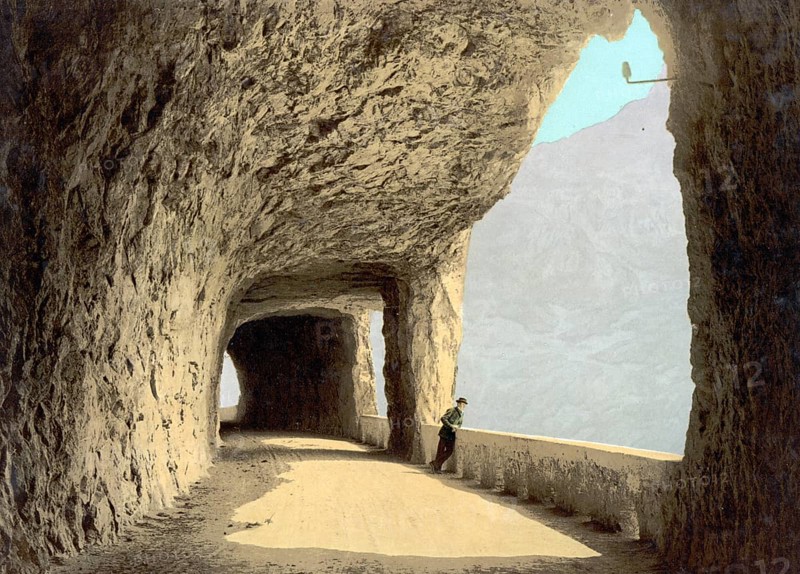 Axenstrasse, View of the lake, Vierwaldstaettersee, Switzerland, Historic, digitally restored reproduction from a 19th century original, Record date not stated, Europe