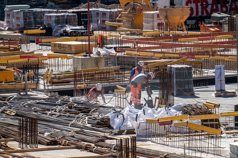 Construction site, at the Cologne Trade Fair Centre, new construction of a high-rise office building, work on the foundations, North Rhine-Westphalia, Germany, Europe