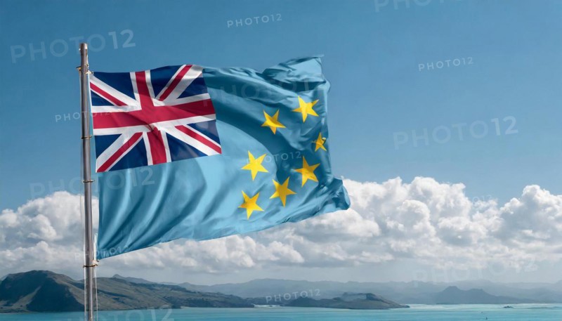 Flags, the national flag of Tuvalu flutters in the wind
