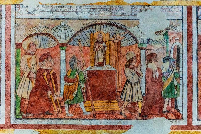 Ancient frescoes, Cathedral of Santo Stefano Protomartire, Basilica Paleocristiana under the Cathedral of Concordia Sagittaria, medieval old town, Veneto, Friuli, Italy, Concordia Sagittaria, Veneto, Italy, Europe