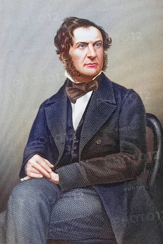 William Ewart Gladstone, 1809-1898, English Chancellor of the Exchequer, statesman and four-time Prime Minister of Great Britain (1868-74, 1880-85, 1886, 1892-94) . Painted by DJPound after a photograph by Mayall. From the book The Drawing-Room Portrait Gallery of Eminent Personages, vol. 2, published in London 1859, digitally restored reproduction from a 19th century original, record date not stated