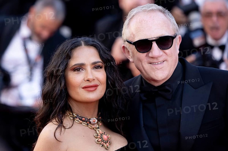 Cannes, France, 18.5.2024: Salma Hayek and Francois-Henri Pinault at the premiere of Emilia Perez on the red carpet of the Palais des Festivals during the 77th Cannes International Film Festival. The 77th Cannes International Film Festival will take place from 14 to 25 May 2024, Europe
