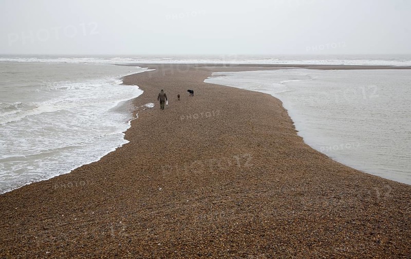 Temporary shingle spit perpendicular to coast formed by strong southerly winds, Shingle Street, Suffolk, England, United Kingdom, Europe