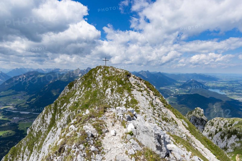 Panorama from the SÃ¤uling, 2047m, on Reutte in Tyrol, Austria, and Füssen, OstallgÃ¤u, Bavaria, Germany, Europe