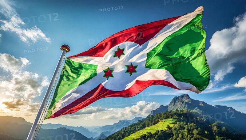 Flags, the national flag of Burundi flutters in the wind