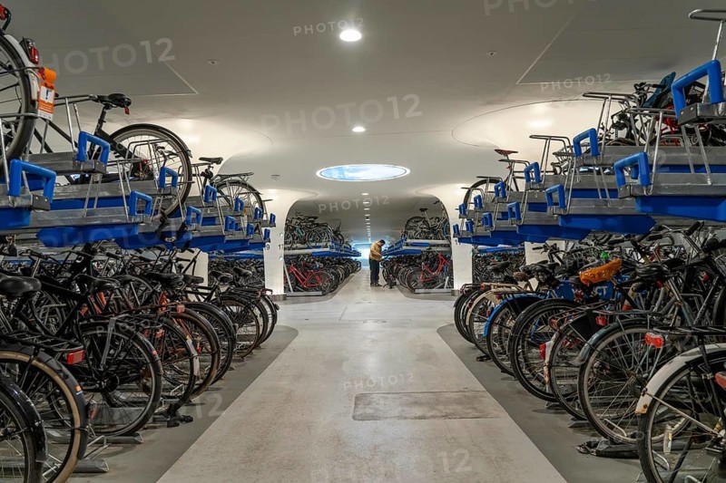 New bicycle car park at Amsterdam Central station, Stationsplein, space for around 7000 bicycles, largest in Amsterdam, digitally monitored, underground, direct connection to the station and metro, Netherlands