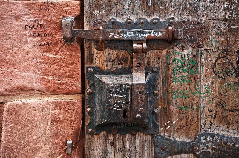 Old door lock at Heidelberg Castle, Heidelberg, Baden-Württemberg, Germany, Europe