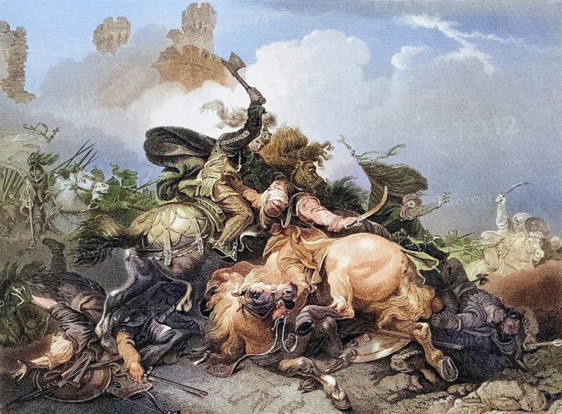 Richard I the Lionheart in a battle during the Crusades From: The National and Domestic History of England by William Aubrey, London c. 1890, Historical, digitally restored reproduction from a 19th century original, Record date not stated